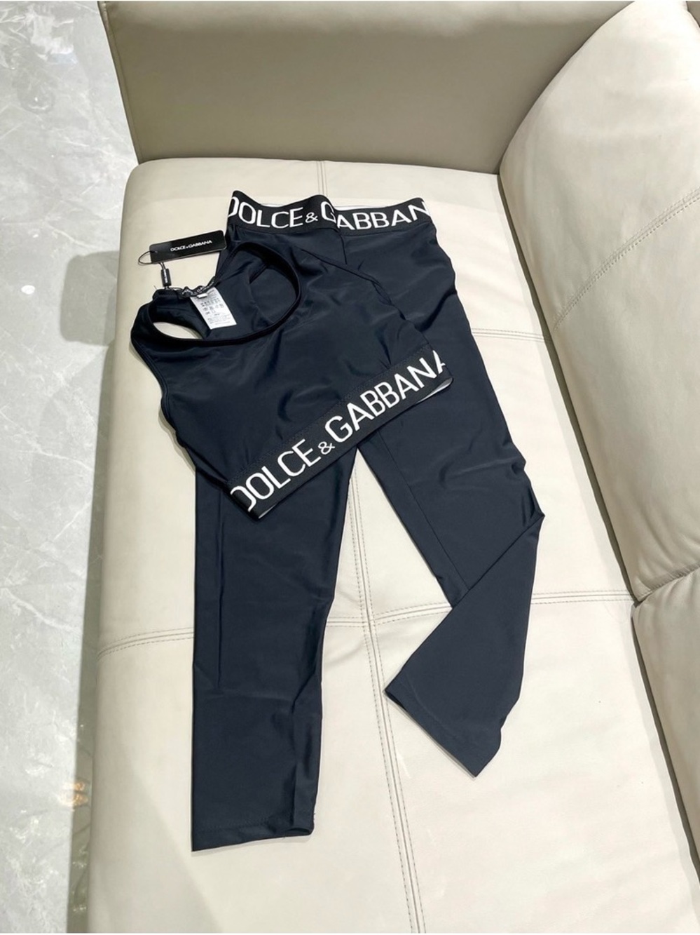 Dolce & Gabbana Black Logo Band Leggings Set